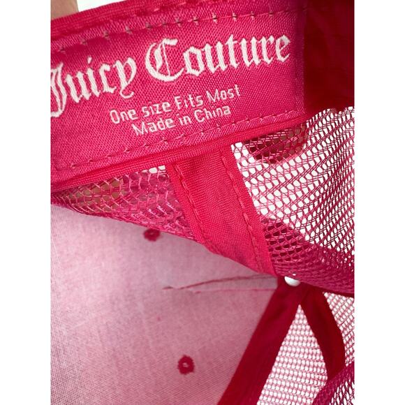 Juicy Couture Hat Hot Pink Trucker Mesh Cap Velour Crystals Adjustable Y2K - Picture 4 of 4